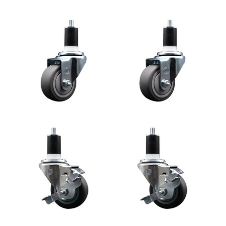 Service Caster 3'' SS Thermoplastic Rubber Wheel Swivel 1-1/2'' Expanding Stem Caster Set 2 Brakes, 4PK SCC-SSEX20S314-TPRB-2-TLB-2-112